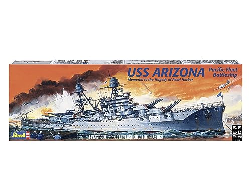 Revell- USS Arizon Battleship Model Military Ship Scale Pearl Harbor Kit de construcción de Barco de plástico de Nivel 4 de 133 Piezas a Escala 1:426, Color Gris (85-0302)