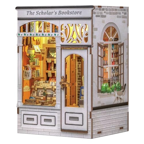 CUTEBEE Kit Book Nook DIY Maquetas - Miniaturas para Casa de Muñecas Madera con Luces LED para Adultos, 3D Puzzle Decoración Creativa para Librerías, Regalo para Amantes de Libros y Manualidades.